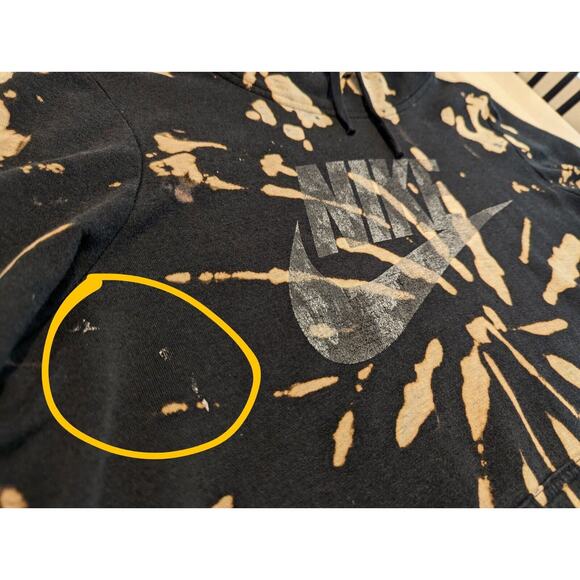 Nike Womens Bleach Tie Dye Hoodie XL High Neck Black Lightweight Blue Tag Grunge - Picture 14 of 16